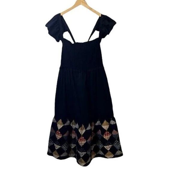 Anthropologie Othilia Quilted Hem Black Ruched Smocked Top Sundress NWTS size XL - Picture 8 of 8